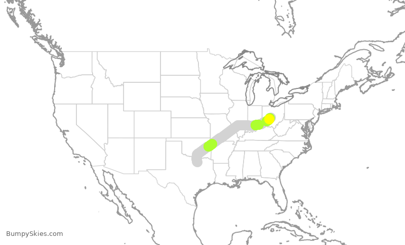 Turbulence forecast map for AAL1565, DFW to CMH