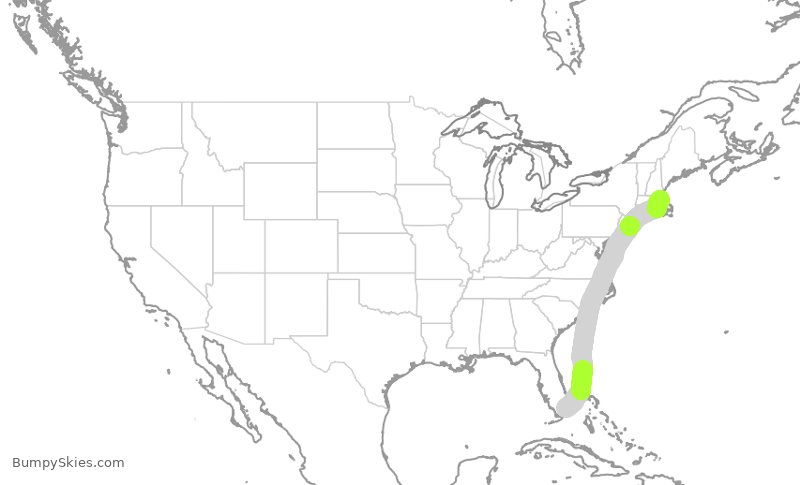 Turbulence forecast map for AAL1565, MIA to BOS