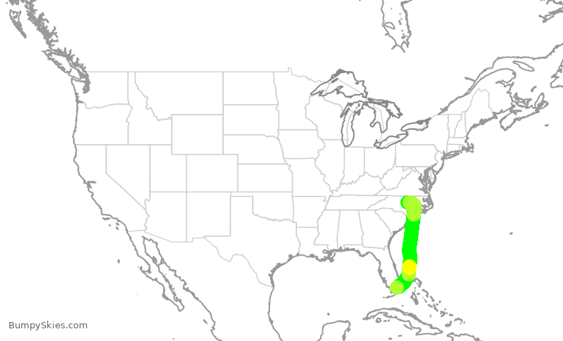 Turbulence forecast map for AAL1566, MIA to RDU