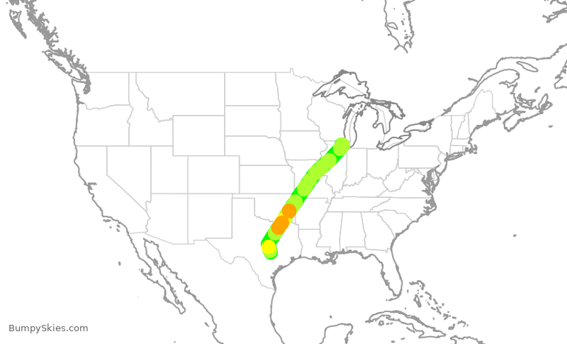 Turbulence forecast map for AAL1568, AUS to ORD
