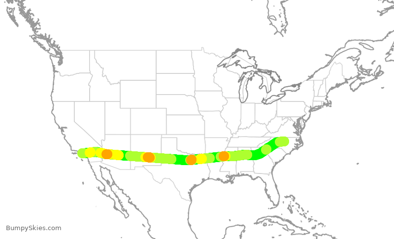 Turbulence forecast map for AAL1569, RDU to LAX