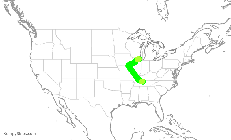 Turbulence forecast map for AAL1570, BNA to ORD