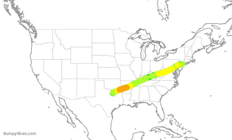 Turbulence forecast map for AAL1570, LGA to DFW