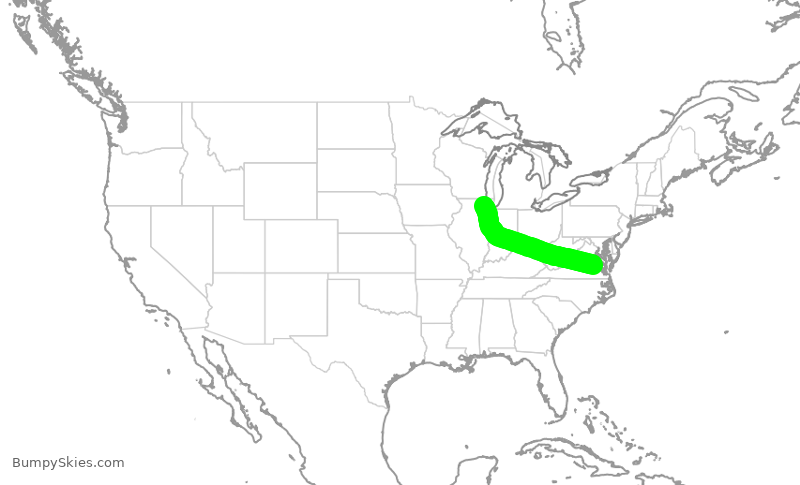 Turbulence forecast map for AAL1570, ORD to RIC