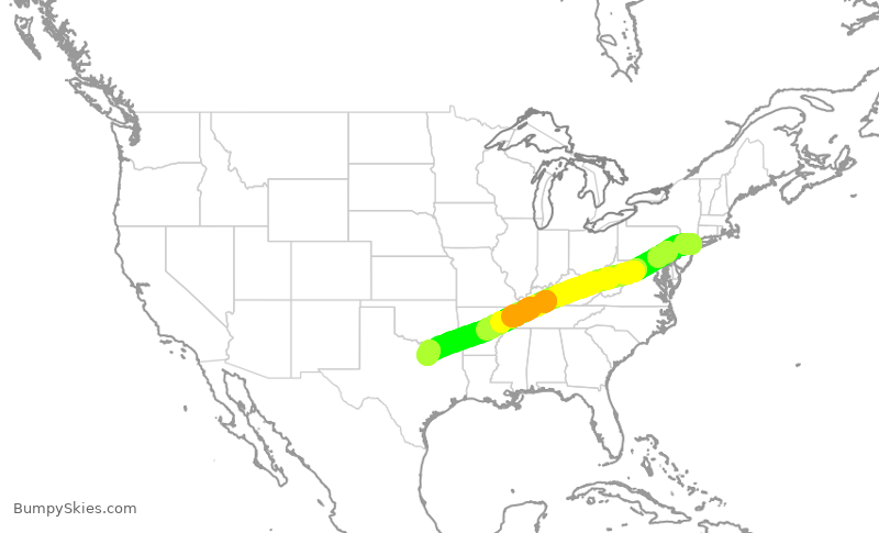 Turbulence forecast map for AAL1571, LGA to DFW