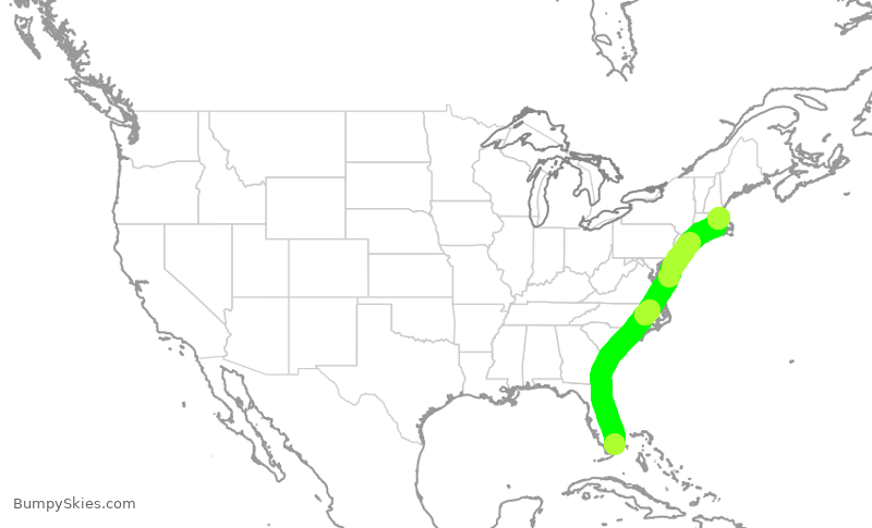 Turbulence forecast map for AAL1571, MIA to BOS