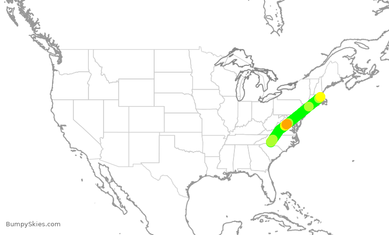Turbulence forecast map for AAL1573, BOS to CLT
