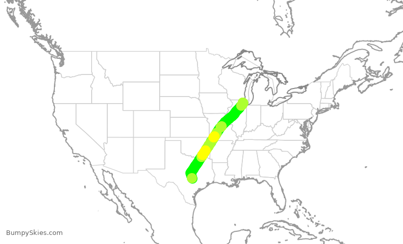 Turbulence forecast map for AAL1574, AUS to ORD