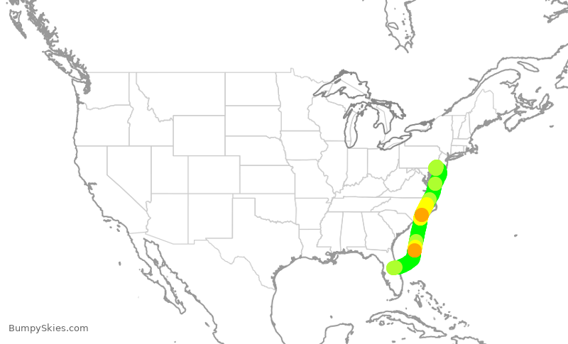 Turbulence forecast map for AAL1574, MCO to PHL