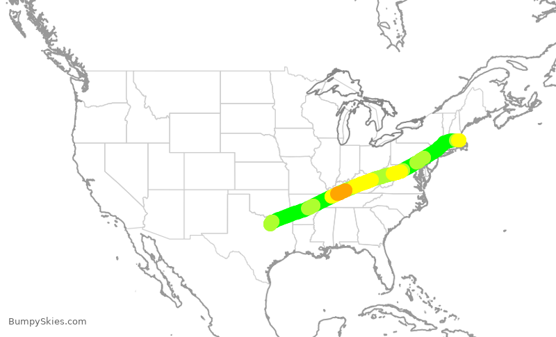 Turbulence forecast map for AAL1577, BOS to DFW