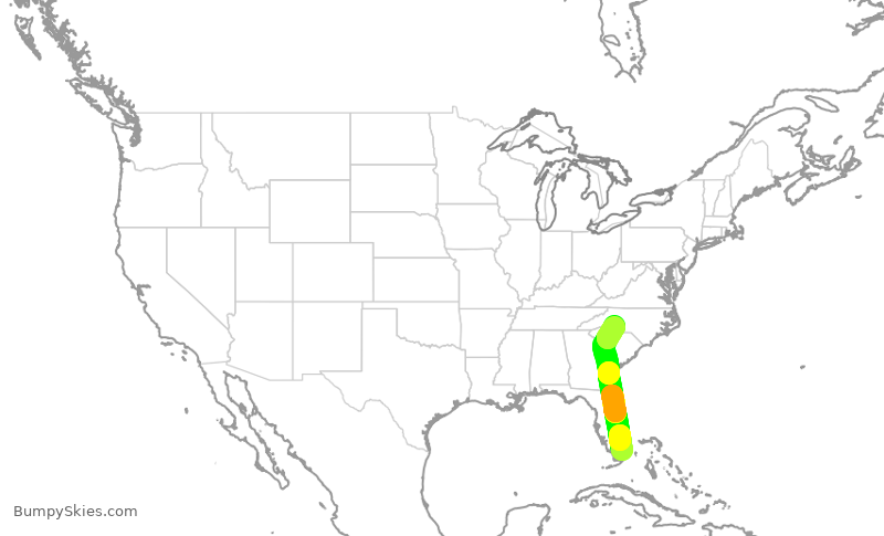 Turbulence forecast map for AAL1577, MIA to CLT