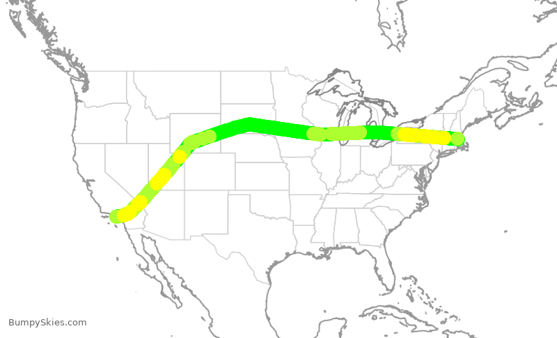 Turbulence forecast map for AAL1578, BOS to LAX