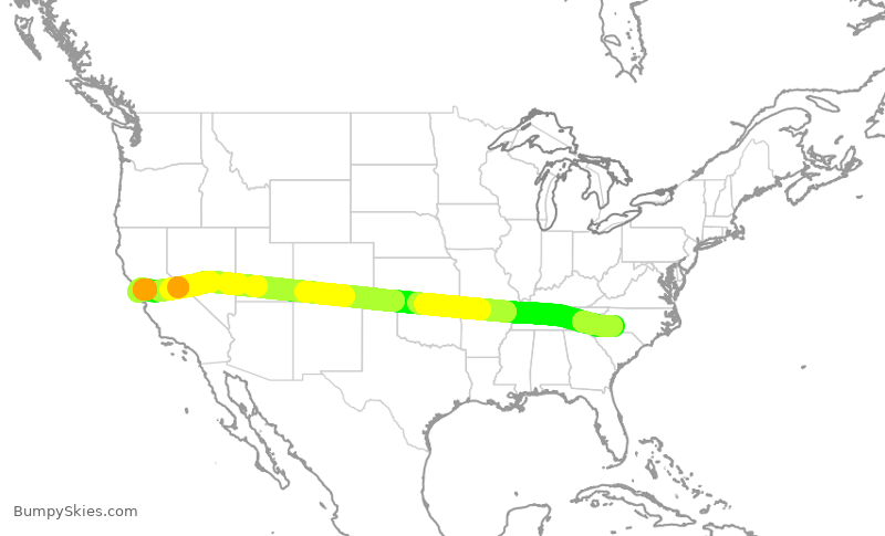 Turbulence forecast map for AAL1580, CLT to SFO
