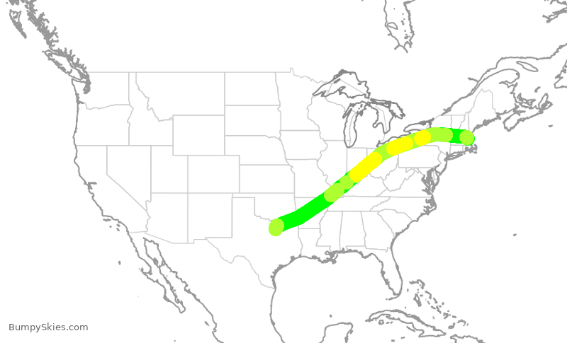 Turbulence forecast map for AAL1583, BOS to DFW