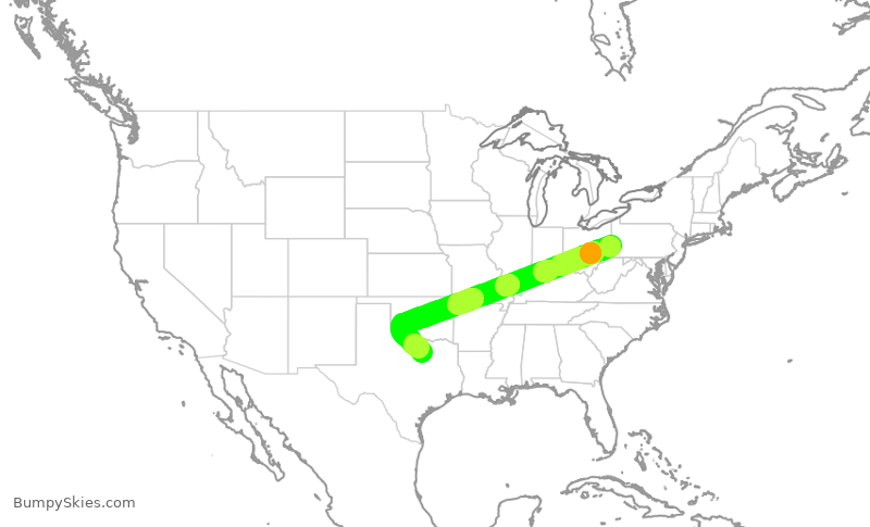 Turbulence forecast map for AAL1583, PIT to DFW