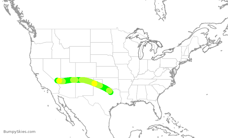 Turbulence forecast map for AAL1584, LAS to DFW