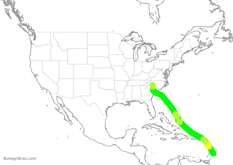 Turbulence forecast map for AAL1586, CLT to BPB