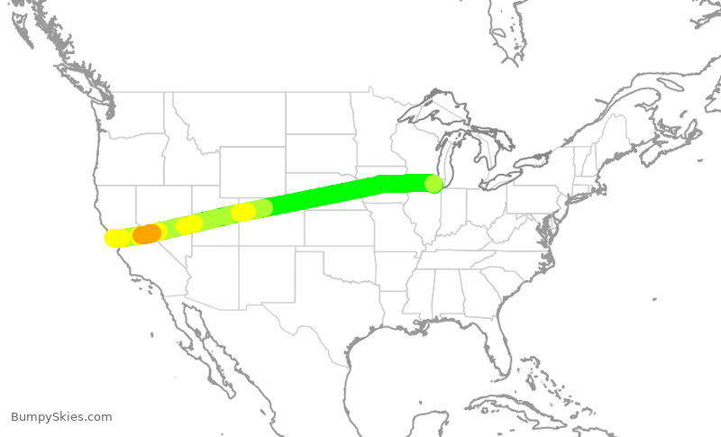 Turbulence forecast map for AAL1586, ORD to SFO