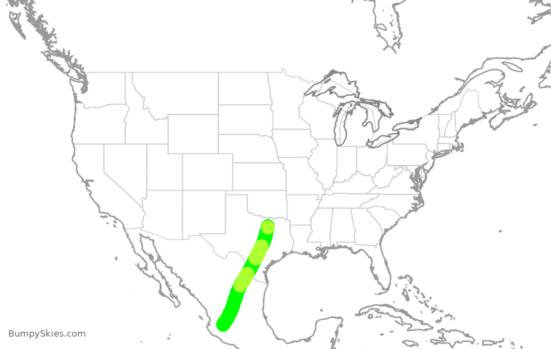 Turbulence forecast map for AAL1589, DFW to MGL