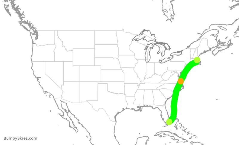Turbulence forecast map for AAL1589, MIA to BOS