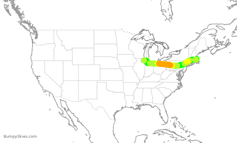 Turbulence forecast map for AAL1592, BOS to ORD