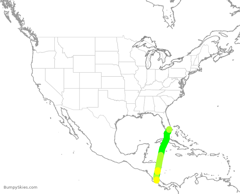 Turbulence forecast map for AAL1593, MIA to ROC