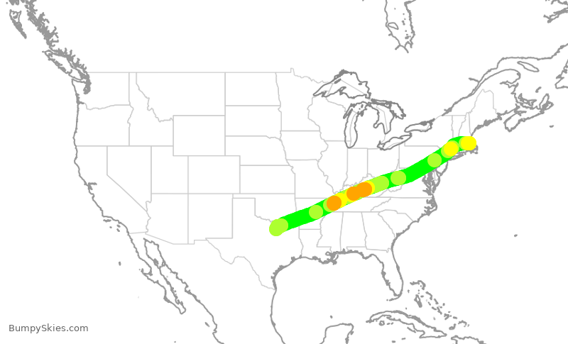 Turbulence forecast map for AAL1595, BOS to DFW