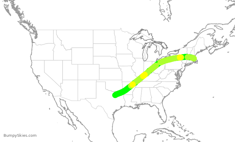 Turbulence forecast map for AAL1595, DFW to BOS