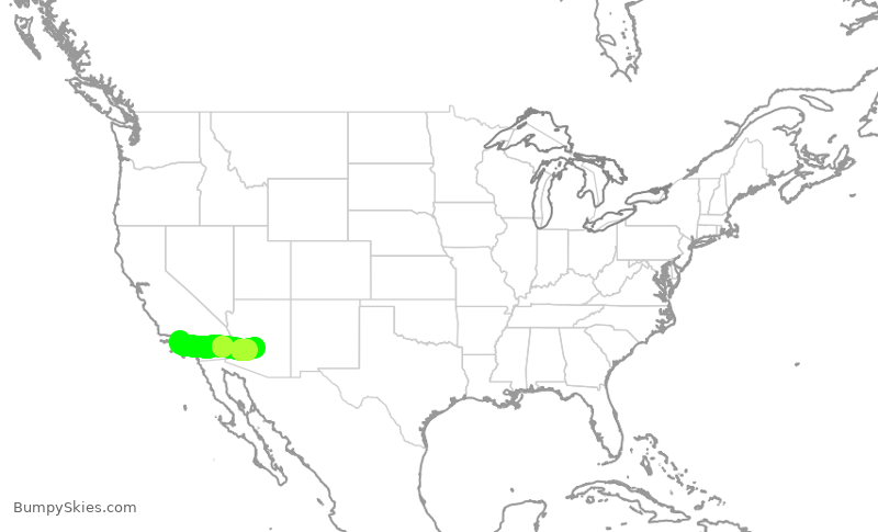 Turbulence forecast map for AAL1595, LAX to PHX