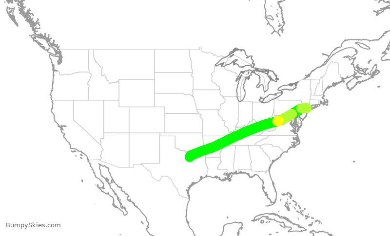 Turbulence forecast map for AAL1597, LGA to DFW