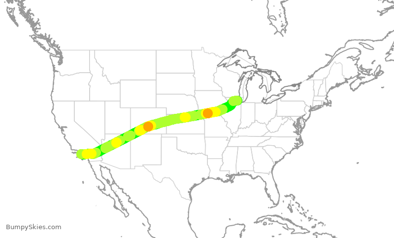 Turbulence forecast map for AAL1598, LAX to ORD