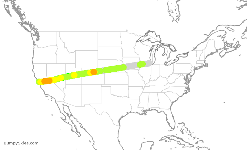 Turbulence forecast map for AAL1599, ORD to SFO