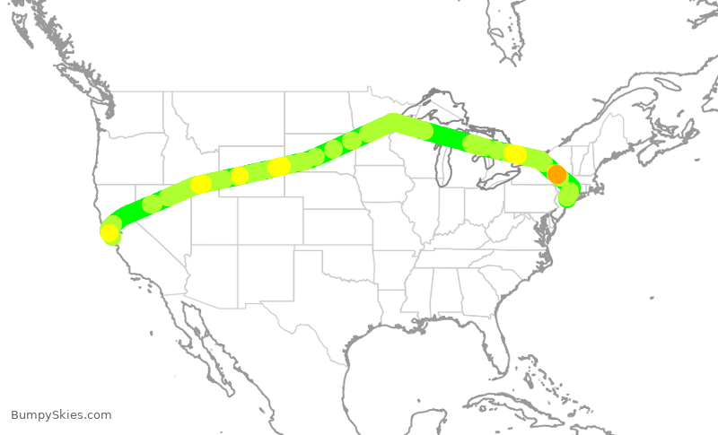 Turbulence forecast map for AAL15, JFK to SFO