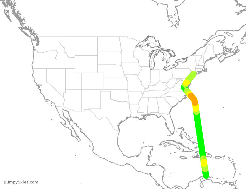 Turbulence forecast map for AAL1602, NCA to LGA