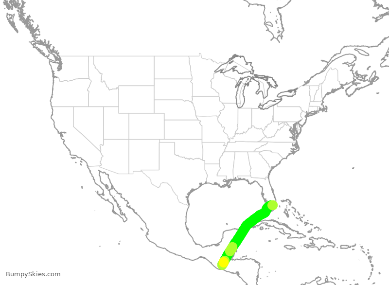 Turbulence forecast map for AAL1603, MIA to GGT