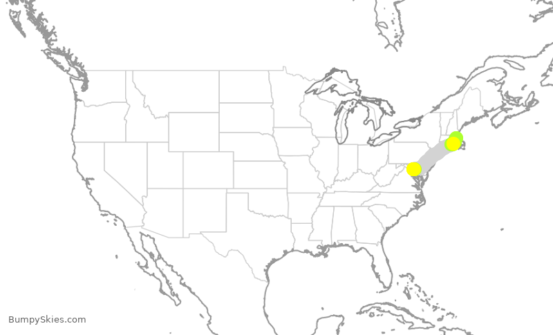Turbulence forecast map for AAL1605, DCA to BOS