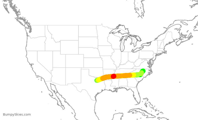 Turbulence forecast map for AAL1605, DFW to RDU
