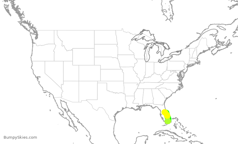 Turbulence forecast map for AAL1610, MCO to MIA