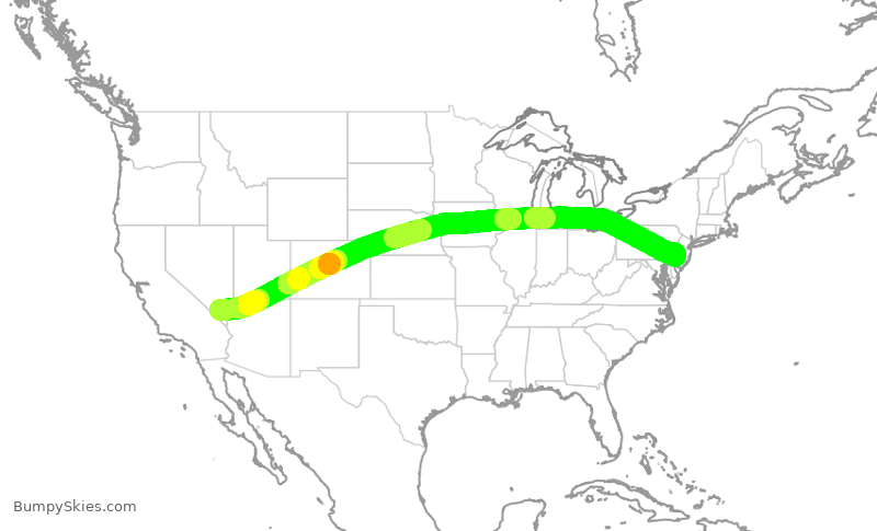 Turbulence forecast map for AAL1614, LAS to PHL