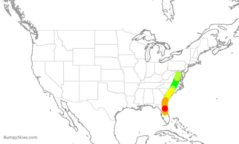Turbulence forecast map for AAL1614, MCO to DCA