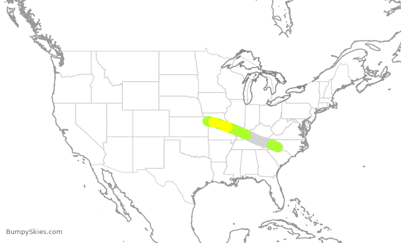Turbulence forecast map for AAL1616, MCI to CLT