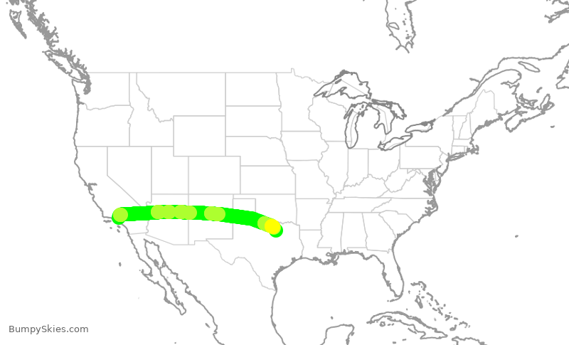 Turbulence forecast map for AAL1617, BUR to DFW