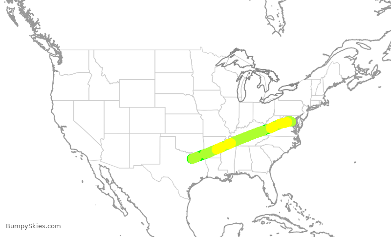 Turbulence forecast map for AAL1618, DFW to DCA
