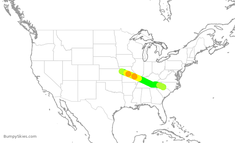 Turbulence forecast map for AAL1619, MCI to CLT
