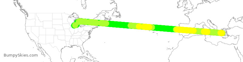 Turbulence forecast map for AAL161, ATH to ORD