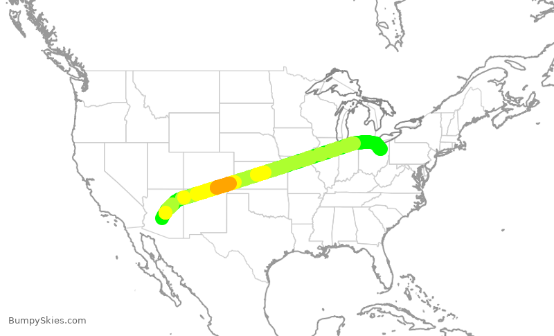Turbulence forecast map for AAL1620, PHX to CLE