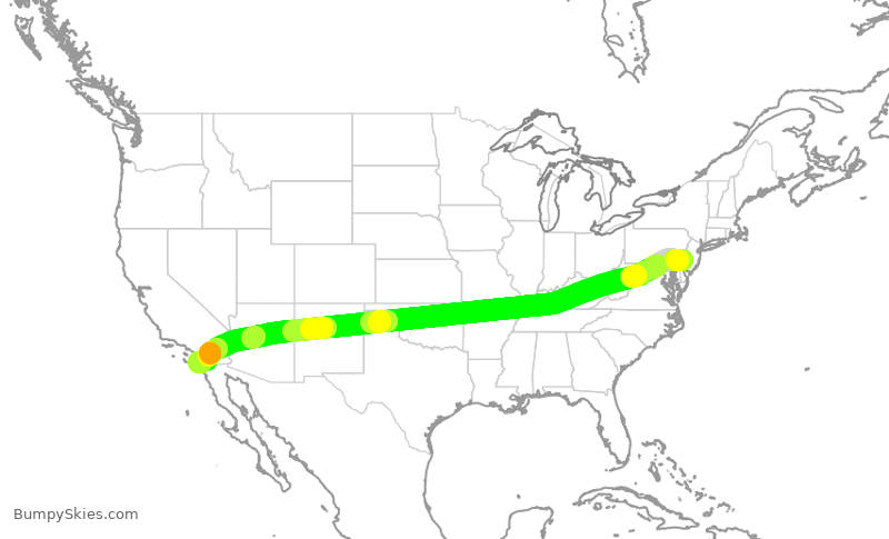 Turbulence forecast map for AAL1621, PHL to SAN