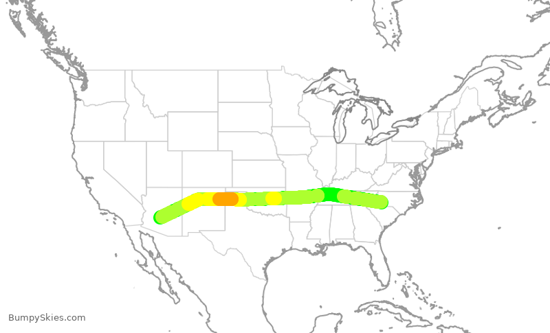 Turbulence forecast map for AAL1622, CLT to PHX