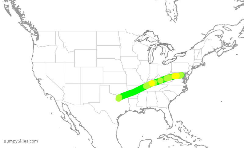 Turbulence forecast map for AAL1623, DCA to DFW