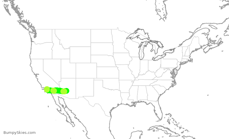 Turbulence forecast map for AAL1625, LAX to PHX